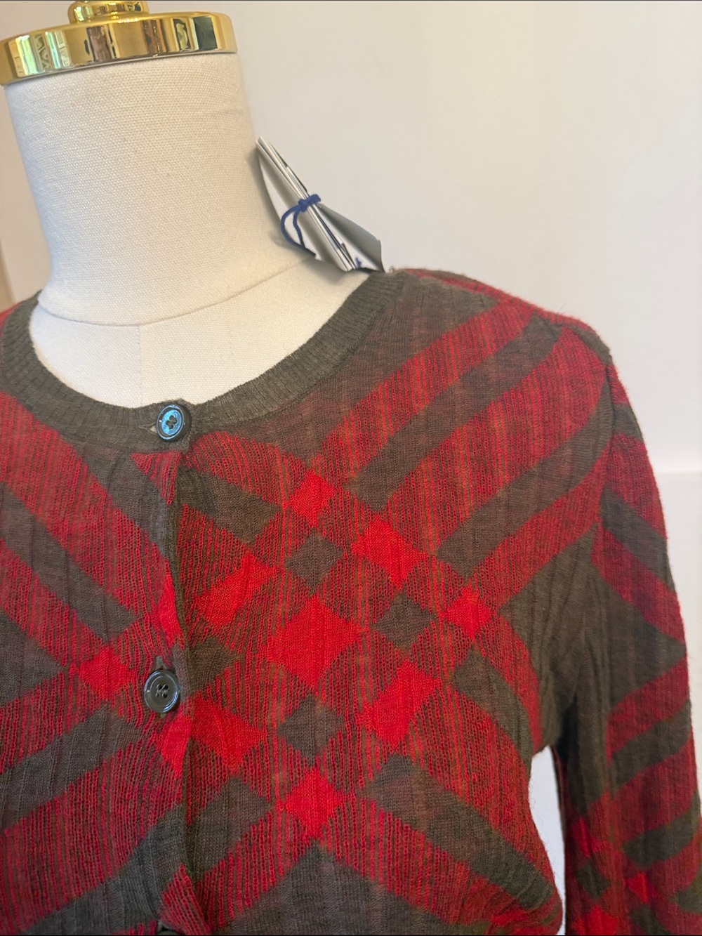 Authentic NWT Burberry Checked Cardigan Large women’s - Picture 5 of 15